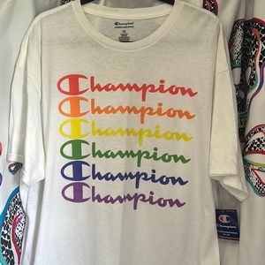 Champion NWT 1XL Big and Tall White Rainbow Pride LGBTQ+ T-Shirt New Shirt